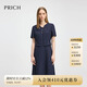 PRICH設(shè)計感假兩件短袖連衣裙2025夏季新款氣質(zhì)收腰顯瘦中長裙女 59藏青色 XL (170)