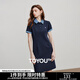 初語(yǔ)珠地棉T恤裙女2025夏季新款牛仔拼接合體POLO裙 藏青色 L