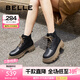 百麗（Belle）七夕禮物舒適系帶馬丁靴女商場(chǎng)同款真皮短筒靴B9T1DDD4 黑色-單里 39 (245mm)