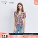 三彩2025秋季新款格紋小衫泡泡袖V領(lǐng)上衣短款女 磚紅色格紋 S 155/80A