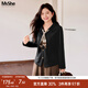 MsShe【可拆絲巾翻領(lǐng)針織小衫】大碼女裝2025秋胖mm短款長(zhǎng)袖上衣 小衫-黑色現(xiàn)貨 2XL