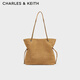 CHARLES&KEITH25秋新品大號絨面大容量抽繩托特包七夕禮物CK2-20782654-1 Sahara Sand沙色 L