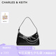 CHARLES&KEITH柔軟拉鏈式褶皺單肩包腋下包包女包女士生日七夕禮物CK2-40782472 Noir黑色 S
