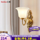 三洛（SANLUO）美式全銅壁燈客廳電視墻燈歐式簡(jiǎn)約臥室床頭走廊樓梯裝飾燈LZ220 單頭全銅+含LED三色燈泡