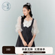 紫涵（ZIHAN）紫涵牛仔拼接網(wǎng)紗連衣裙女秋季法式甜美收腰顯瘦方領(lǐng)短裙 牛仔黑 XL