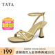 他她（TATA）一字帶涼鞋女細(xì)跟百搭高跟鞋女涼鞋女款最新款7XM01BL3 杏色 38