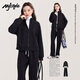 MJ STYLE星空棉休閑套裝女2025秋季新款立領(lǐng)短款開(kāi)衫外套直筒闊腿褲兩件套