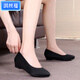 淇絲蔓春秋新款老北京布鞋女鞋單鞋坡跟套腳工作鞋職業(yè)舒適黑色媽媽鞋女 黑色 34
