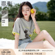 香影【小熊奇遇T】灰色短袖t恤女夏2025新款寬松落肩撞色刺繡上衣 熔巖灰色 M 160/84A/95-110斤
