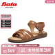 Bata時(shí)裝涼鞋女2025夏商場新款羊皮舒適軟底一字帶涼鞋AYJ07BL5七夕 棕色 37
