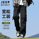 JEEP SPIRIT吉普工裝褲男士春夏季寬松休閑褲男戶外直筒褲子男褲 黑色 XL