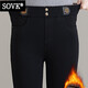 SOVK冬季加厚加絨褲子女中年媽媽外穿休閑褲松緊腰牛仔褲保暖小腳長(cháng)褲 黑色 XL (推薦115-125斤)