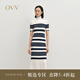 OVV2024秋冬新款女裝經(jīng)典橫條紋高領(lǐng)長袖羊毛針織連衣裙 藏青條紋 S