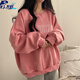 JAVC2025年新款韓系加絨加厚款衛(wèi)衣女學(xué)生百搭長(zhǎng)款秋冬衣服薄款衛(wèi)衣女 粉色-薄款 L 建議 100-120斤