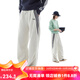 雲上生活【牛奶褲】復古街頭撞色條紋抽繩闊腿褲2025秋K0284 淺花灰 （春秋款） M （建議100-115斤左右）
