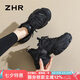 ZHR老爹鞋女運(yùn)動(dòng)跑步厚底休閑鞋女潮流透氣舒適拼接女鞋 G673黑色 36