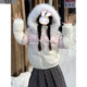 詩(shī)丹蕊美式雪花兔子印花毛領(lǐng)連帽棉服女冬季新款百搭保暖羽棉襖絨女外套 米白色 均碼 【可備注碼數】