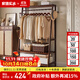 家逸（JIAYI）實(shí)木衣帽架落地衣架掛衣架臥室衣架簡(jiǎn)易衣服架立式客廳辦公室掛架 長(cháng)100cm胡桃色-雙層加高款-櫸木