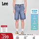 Lee涼涼褲25新品舒適直筒天絲中藍色男牛仔短褲休閑潮流A08140 中藍色 29