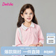 笛莎童裝女童T恤2025年春季女寶撞色POLO金邊領(lǐng)長(cháng)袖T恤 粉色 170