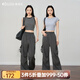 Olrain歐芮兒灰色美式休閑工裝褲女夏季2025新款復(fù)古運(yùn)動(dòng)高腰長(zhǎng)褲 灰色 S 155/64A/S
