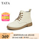 他她（TATA）冬商場同款經(jīng)典系帶馬丁靴女黑色百搭炸街小短靴WXL01DD3 米白（單里） 37