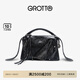 GROTTO個(gè)樂翻領(lǐng)包mini真皮輕便手提單肩斜挎包手機(jī)包小包禮物 經(jīng)典黑（牛皮） mini