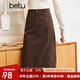 betu百圖女裝2022秋冬新款半身裙燈芯絨半身裙秋冬女高腰顯瘦百搭開(kāi)叉a字裙半身裙女2210T55 咖啡色 M