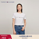 TOMMY HILFIGER春夏女裝純棉休閑通勤刺繡輕薄內搭打底純色圓領(lǐng)短袖T恤上衣 白色YCI S （推薦：100-110斤）