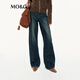 MO&Co.【神褲】牛仔褲2025秋新品棉磨白闊腿褲縫前移中腰MBE3JENT02 牛仔藍色 S 26