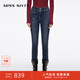 MISS SIXTY2025冬季新款含羊絨牛仔褲女雙扣腰顯瘦修身小腳鉛筆褲 中深藍 28