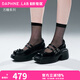 DAPHNE LAB【沈月楊冰怡同款】方糖雙扣帶瑪麗珍鞋厚底增高法式復(fù)古小皮鞋女 黑色 36