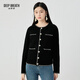 深呼吸DEEP BREATH女裝秋裝新款圓領(lǐng)勾花邊裝飾云朵針織開(kāi)衫女A401511 黑 M (3)
