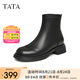 他她（TATA）冬商場同款時(shí)尚休閑圓頭方跟中厚底短靴工裝靴女新款WRZ05DD3 黑色 36