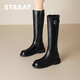 星期六厚底增高長(cháng)筒靴子女2025新款秋冬爆款牛仔靴高筒巨好看英倫騎士靴