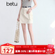 百圖betu女裝2025夏季新款半身裙高腰100%棉工裝短裙裙子女2504T64 淺杏色 M