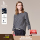 哈吉斯（HAZZYS）女裝 秋季女士純棉條紋寬松長(cháng)袖T恤女ABTSE0CCX02 藏青色NV L (165/88A 40)