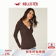 HOLLISTER小海鷗圖案25秋冬新款撞色亨利領(lǐng)長(cháng)袖T恤女裝339-5257 咖啡棕 S (165/84A)