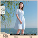 三彩大碼女裝2025夏新款全棉V領(lǐng)連衣裙中袖短裙收腰寬松胖MM