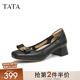他她（TATA）粗跟淺口單鞋女鞋氣質(zhì)一腳蹬牛皮晚晚鞋春季新款XMM01AQ5 黑色 38