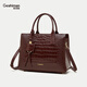 歌詩(shī)嫚（Geshiman）頭層牛皮鱷魚(yú)紋送媽媽單肩手提包情人節禮物 7293 酒紅色