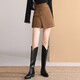 白鹿語(yǔ)秋冬厚款裙褲式短褲簡(jiǎn)約純色高腰A字休閑熱褲女 咖色1 L