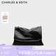 CHARLES&KEITH大容量純色鏈條郵差包單肩腋下包包女包婚包七夕禮物CK2-20271514 Black黑色 大包