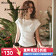 Olrain歐芮兒米白色套頭連肩袖設計感上衣女夏季2025新款圓領(lǐng)T恤 米白色 L