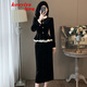 蔻伊婭（Kouyiya）品牌女裝新品黑色絲絨連衣裙女小香風(fēng)套裝女2026春季新款倆件套 黑色 S 85-99斤