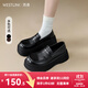西遇松糕樂(lè )福鞋女2025新款春季一腳蹬JK鞋子配裙子黑色厚底小皮鞋 黑色 37