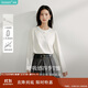 茵曼桑蠶絲女裝圓領(lǐng)長(cháng)袖t恤春季寬松內搭打底衫襯衣上衣 米白色 XL