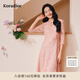 珂萊蒂爾[瑰麗小蠻腰]通勤圓領法式優(yōu)雅蕾絲連衣裙 淡紅 M