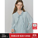 范思藍恩不規則荷葉邊襯衫女2025秋裝新款韓系通勤V領(lǐng)襯衣上衣女 水藍色 S