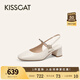 KISSCAT接吻貓2025年夏季時尚通勤氣質優(yōu)雅百搭圓頭時裝涼鞋KA65315-11 米色 -羊皮 38